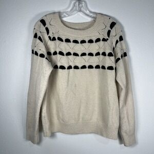 AndTheWhy Fairisle Knit Sweater S/M Wool Blend Boho Cottagecore Neutral Cream